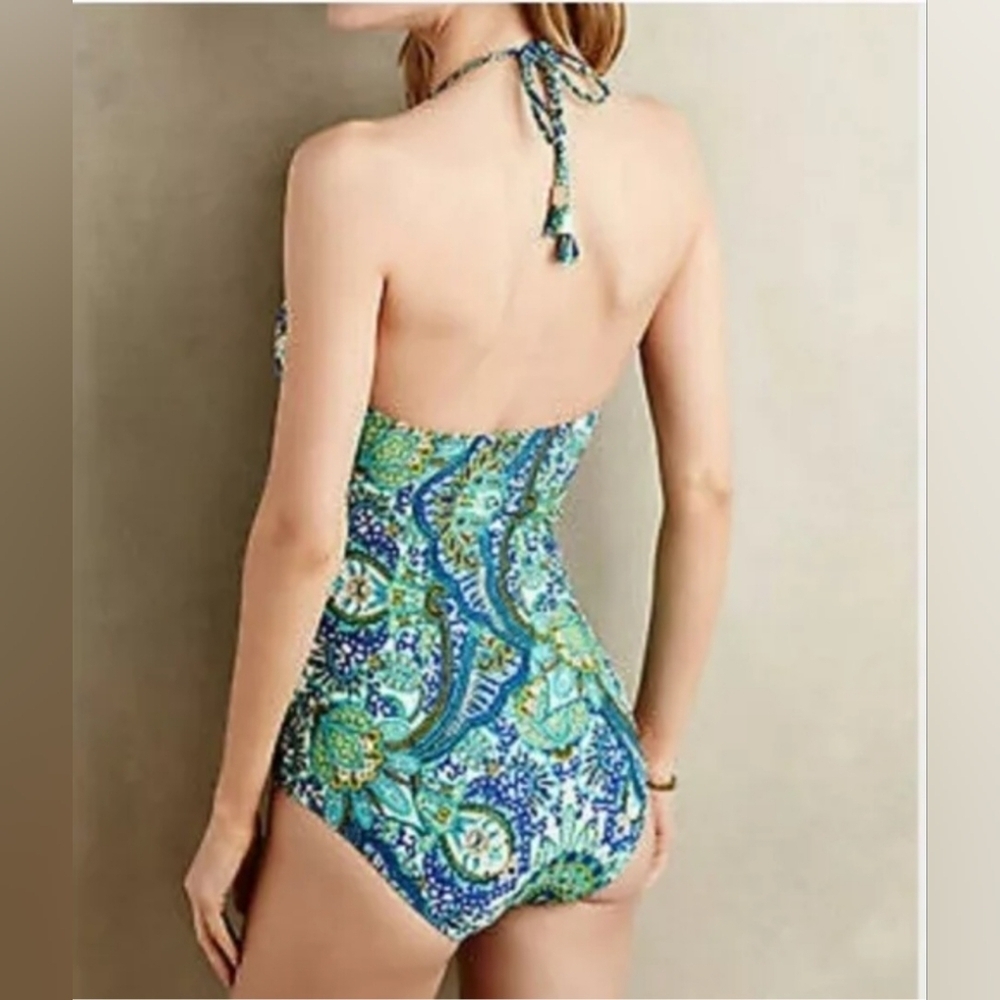 Swim Mermaid By Anthropologie Size M Floral Halter One-Piece Swimsuit - Picture 2 of 5